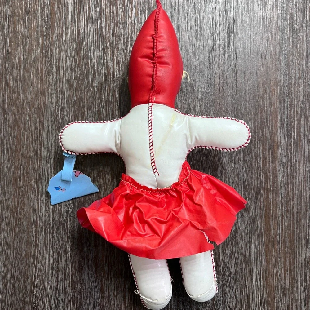 Vintage Elf Doll Plush‎ Toy Red Vinyl Dress Blue Eyes Creepycore Decor